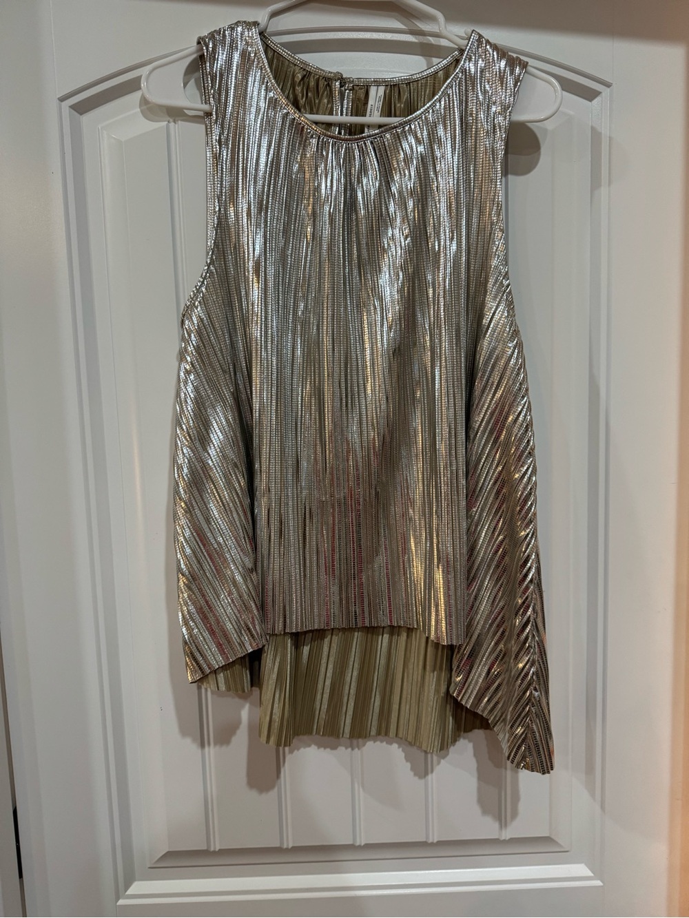 Anthropologie Metallic Pleated Tank Top - Silver